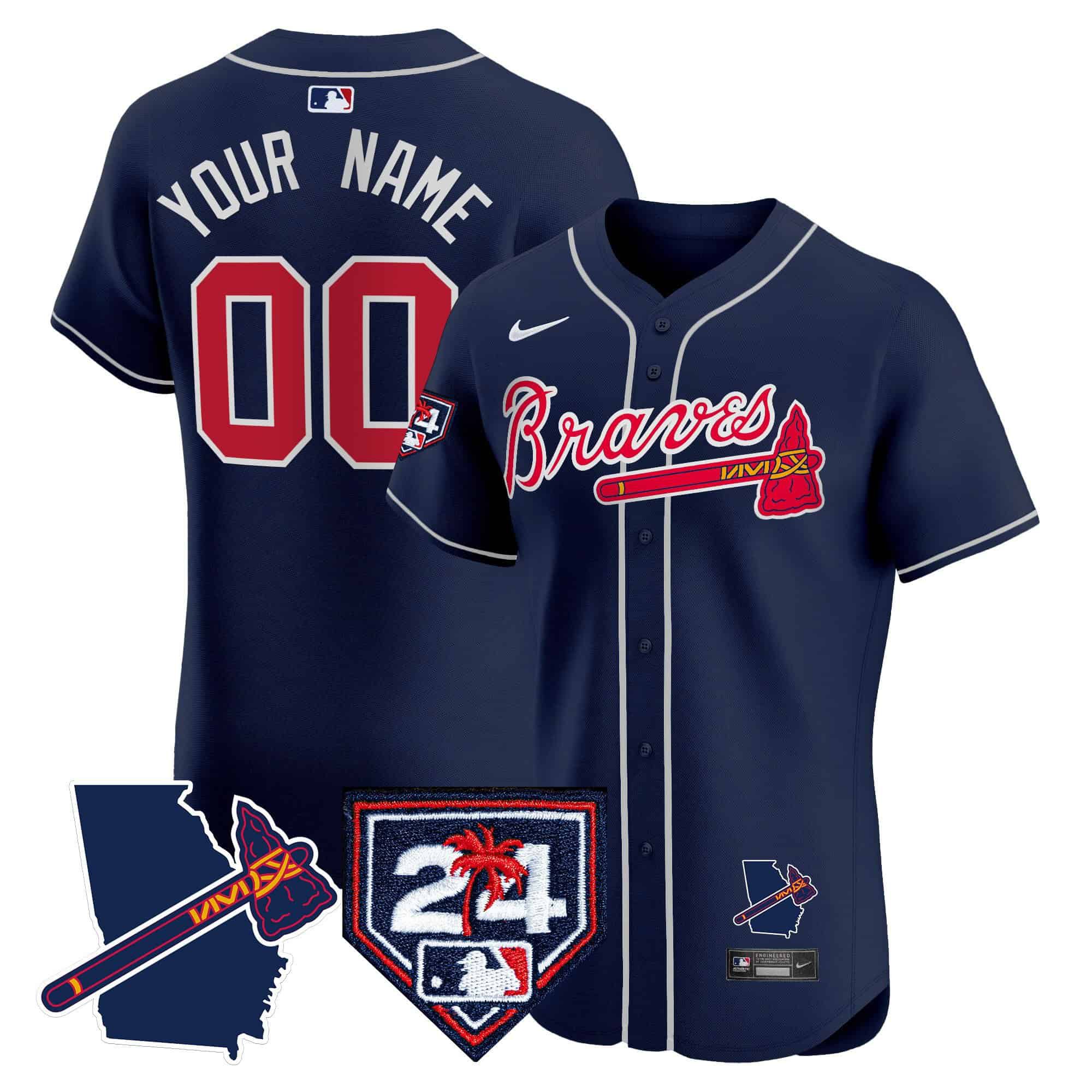 Men Atlanta Braves Blue Nike 2024 Spring Training & Georgia Patch Vapor Premier Elite Custom MLB Jersey